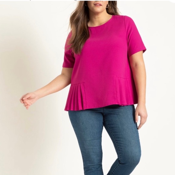 Eloquii Festive Fuschia pleated hem top - Picture 1 of 7